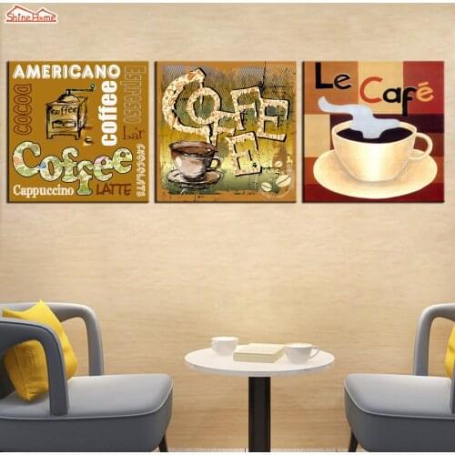 ShineHome-3pcs Wall Art Canvas Prints Oil Paintings Triptych Coffee Art Picture for Cafe Hotel Restaurant Dining Room Decoration