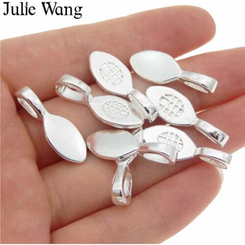 Julie Wang 10PCS Silver Glue On Bail Tag Charms Alloy Pendant Necklace Bracelet Jewelry Making Accessory