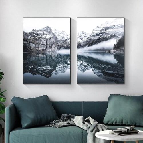 Mountain Lake Forest Canvas Painting Scandinavian Nature Landscape Poster Nordic Style Print Wall Art Picture Home Gallery Decor