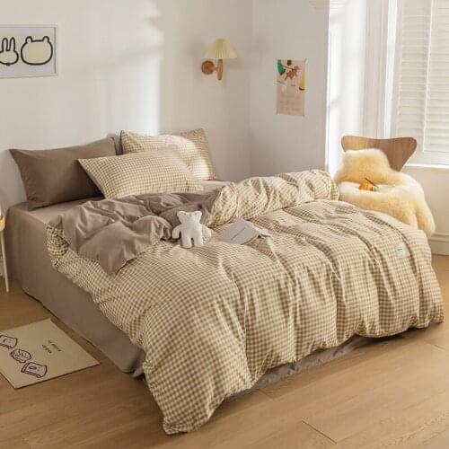 Camel Color Plaid Bedding Sets Modern Boys Girls Adult Duvet Cover Set Bed Sheet Pillowcase Twin Full Queen King Size Bedclothes
