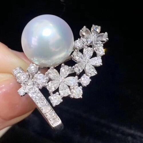 Fine Jewelry 925 Sterling Silver 1102 Natural Fresh Water 10mm White Peals Rings for Women Fine Pearls Rings