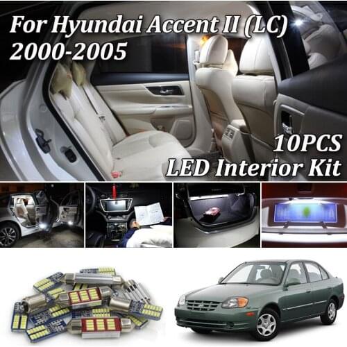 10Pcs White Canbus led Car interior light Package Kit for 2000-2005 Hyundai Accent II (LC) led Dome Trunk License Plate Lamp