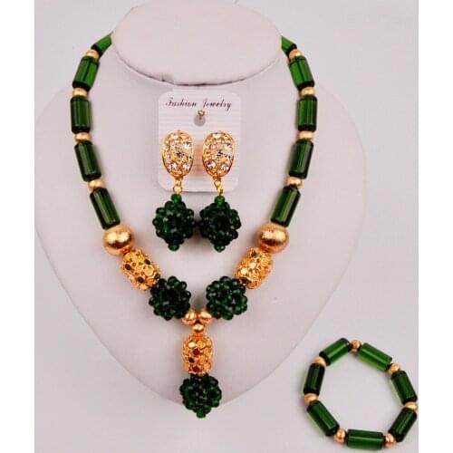Fashion Dark Green Nigerian Wedding African Beads Jewelry Set Crystal Bead Jewellery Sets ZQ-01