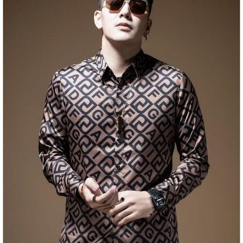 Mens Light Luxury Letter Printing Long-sleeved Shirt, Casual Lapel Button Long-sleeved Shirt Mens Fashion Clothing Trends