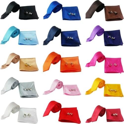Men’s Satin Solid Bowtie Necktie Handkerchief Set Bow Tie Pocket Square Lot BWTQN0322