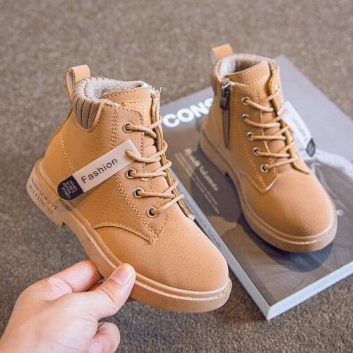 Winter New Children Martin Boots Pure Color British Style Boys Leather Fashion Boots Autumn Girls Soft Snow Shoes Size 27-35