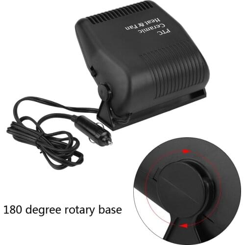 180 degree rotary base 12V 150W 2 in 1 black ABS Cooling Fan Heater Portable Car Ceramic Heating Windshield Defroster Demister