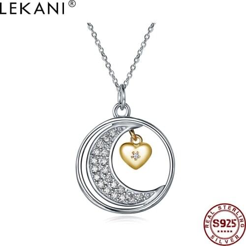 LEKANI Necklaces For Women 925 Sterling Silver Heart Crescent Zircon Pendant Fine Jewelry Hot Sale Romantic Anniversary Gift