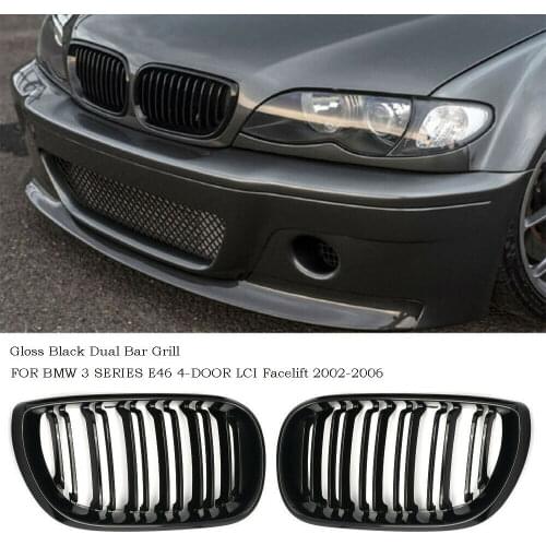 For BMW 3 Series E46 4 Door 2002-2006 Facelift Front Twin Bar Grille Gloss Black