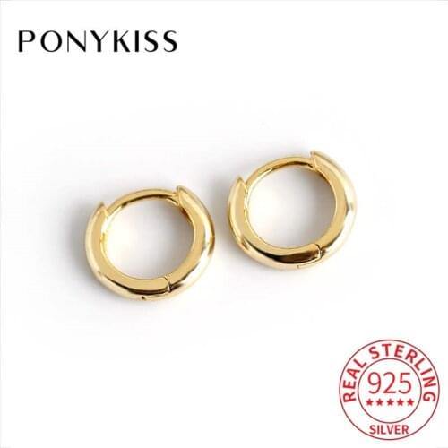 PONYKISS 100% S925 Sterling Silver Round glossy minimlist Hoop Earrings for Women Party Delicate Elegant Accessory girls Gift