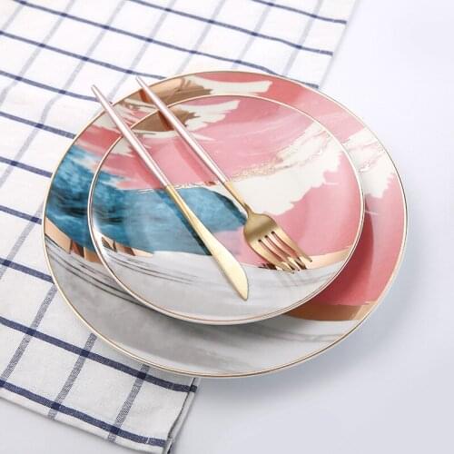 Nordic gold ceramic plate dessert plate home steak plate salad plate color cloud plate dish sets dinner plate sets