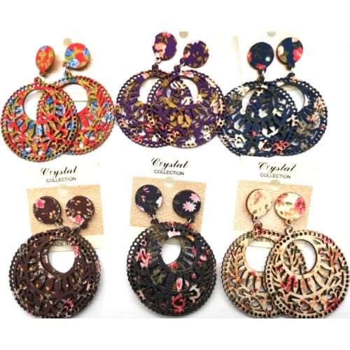 Fabric wooden earrings can mixed 6 colors