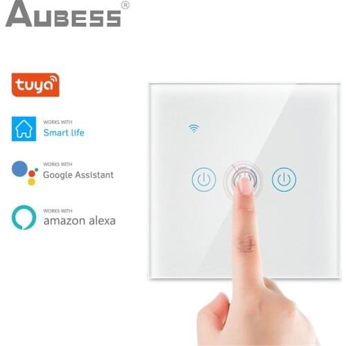 AUBESS Tuya WiFi Smart Home Switch Works with No Neutral Wire 1/2/3/4 Gang EU Smart Light Switch Works With Alexa Google Home