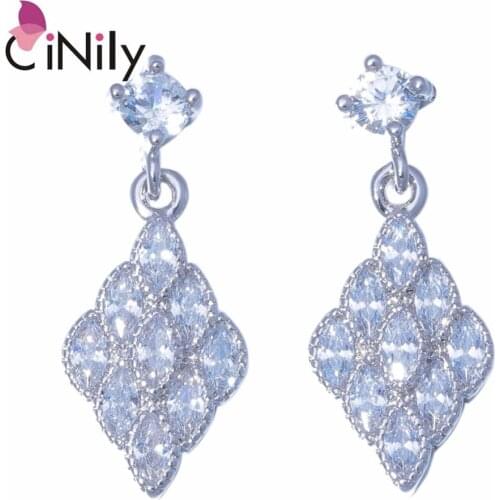CiNily Created White Zirconia Silver Plated Wholesale HOT for Women Jewelry Wedding Engagement Drop Earrings 1" FH8245