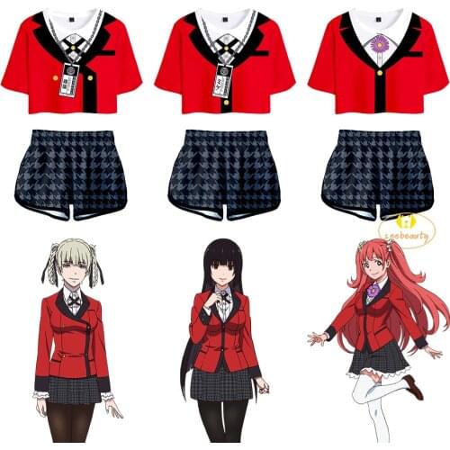 Kakegurui Girls Women Belly Tee Cosplay Costume Kirari Momobami Jabami Yumeko Yumemite Yumemi JP Anime School Cheerleading Dress