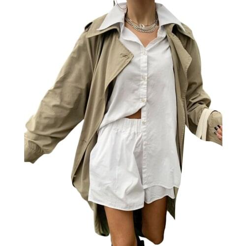 2Pcs Womens Suit Autumn Tracksuit Solid Color Long Sleeves Single-Breasted Shirts Elastic Waist Shorts for Girls Blue/White