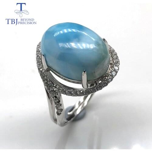 Natural oval 10*14mm 6.5ct gemstone larimar rings 925 sterling silver ring fine jewelry best anniversary gift for women