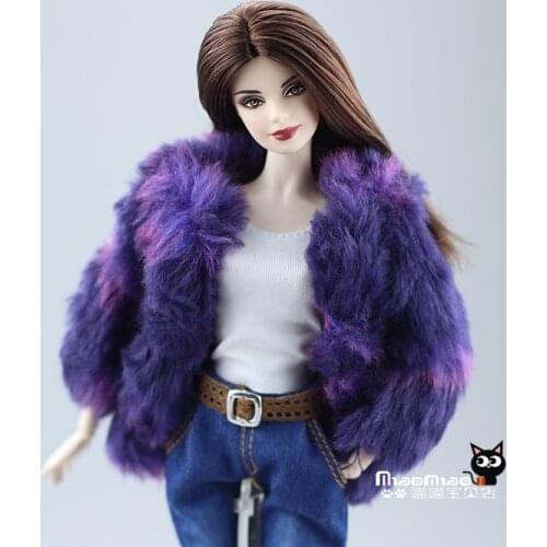 Free Shipping winter coat purple fur coat Doll clothes purple jacket doll Accessories For barbie doll