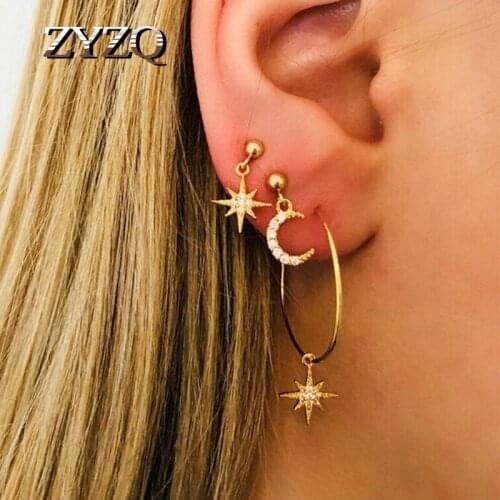 ZYZQ Metal Tassel Rhinestone Eight-Pointed Star Stud Ear Cuff Clip On Earrings For Women Pierced Minimalist Fashion Jewelry 2020