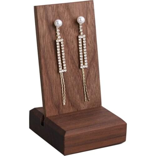 Walnut Dark Brown Rectangular High-end Wood Earrings Display Stand Storage Photo Props Jewelry Display Stand 11x5.5cm, 1 Piece