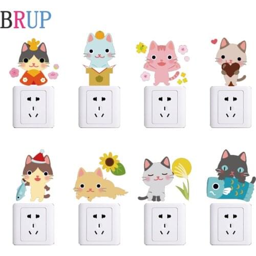 18 Pieces Lovely Cats Switch Wall Stickers Cartoon Animals Decor for Kids Room PVC Switch Decoration Children Room Decoration