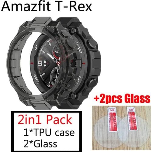 2in1 pack For Amazfit T-Rex Case Watch TPU Protective Cover Shell Frame Protector Bracelet+amazfit t-rex glass screen protector