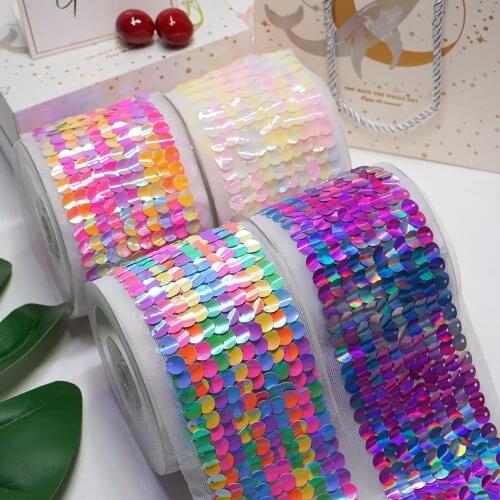 2 Yard/lot Reversible Squin Ribbons DIY Sewing Handmade Craft Materials Hair Bow Accessories