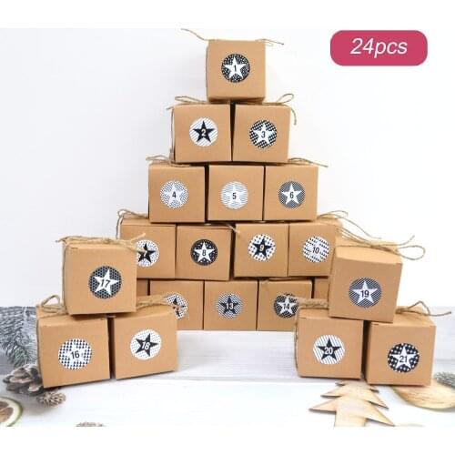 24pcs European Kraft Paper Christmas Candy Box Digital Gift Bags Candy Packaging Cute Favor Box Merry Christmas Party Decoration