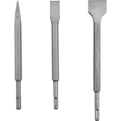 3Pcs/Set Multifunction Flat Chisel Point Chisel Drill Bit Set for SDS Plus Silver Color
