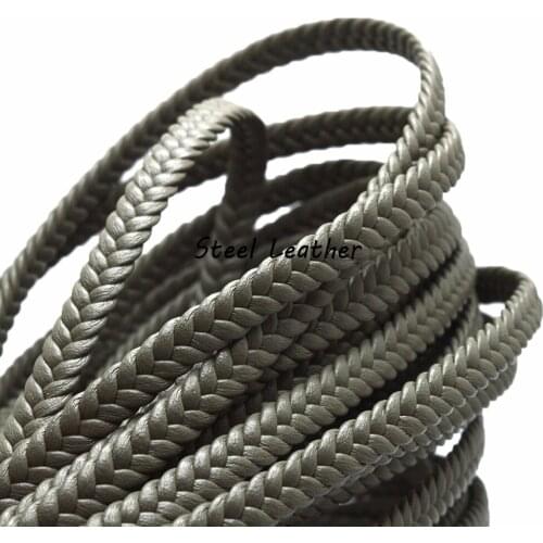 5m/lot Approx 8*3mm grey braided leather strings flat for bracelets making flat leather strips jewelry flat cord strings sale