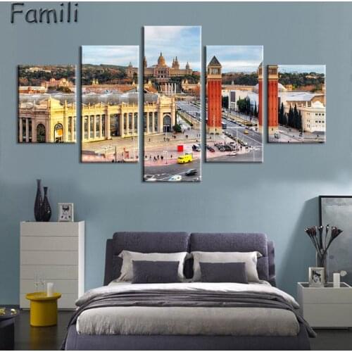 5Pcs Unframed Canvas Painting European Architecture Oil Painting Modern Pictures Home Decoration Landscape Modular Wall Painting