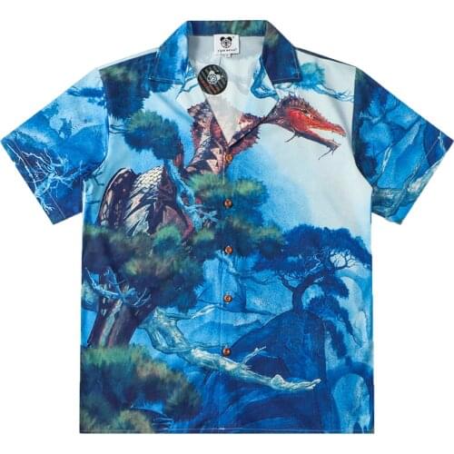 62# High Street Hawaiian Flower Shirt Full Print Beach Cardigan Short Sleeve Men Loose Style Vacation Home Travel Lapel Shirt