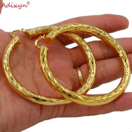 Adixyn 8cm Big Circle Earrings Gold Color Hoop Earrings African Ethiopian Party Birthday Best Gifts N07103