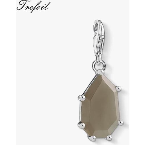 Asymmetrical Brown Stone Charms Pendant,Jewelry 925 Sterling Silver Vintage Gift For Women Fit Bracelet Necklace Bag 2019 New