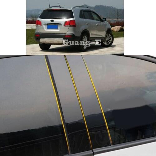 Car PC Material Pillar Post Cover Door Trim Window Piano Black Molding Sticker Plate For Kia Sorento 2009-2014