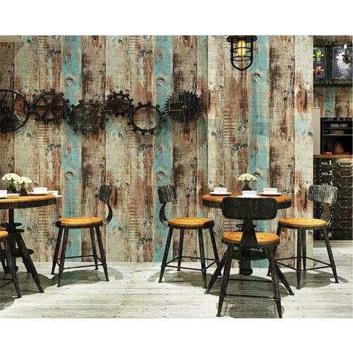 Beibehang Retro nostalgic 3D wood grain wood board wallpaper restaurant tea shop clothing store background 3d wall paper roll