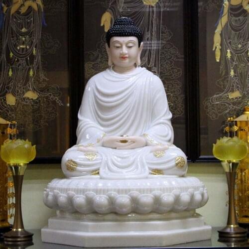 Southeast Asia Buddhism HOME temple high grade Sakyamuni Amitabha Buddha Patron saint jade statue bless safety health 48CM large