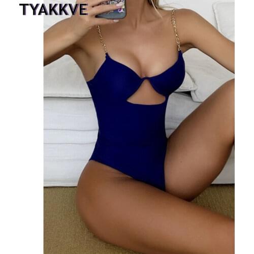 TYAKKVE Chain One-Piece Swimsuit Sexy Push Up Women Monokini 2021 New Girls Black Bathing Suits Cut Out Swimwear Beach Wear