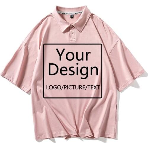Design Your Logo Turn Down Collar Tees Summer Casual Pullover Cotton T-shirt Harajuku Plus Size Men and Women Tops Streetwear