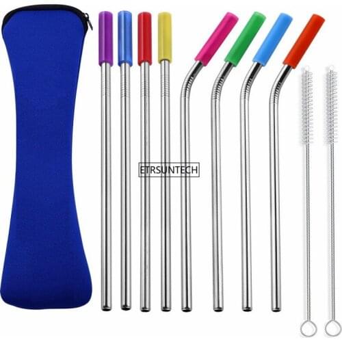 Long Stainless Steel Metal Drinking Straws For 30 Oz Cups Tumbler Reusable Replacement With Silicone Tips Cleaning brushes bag