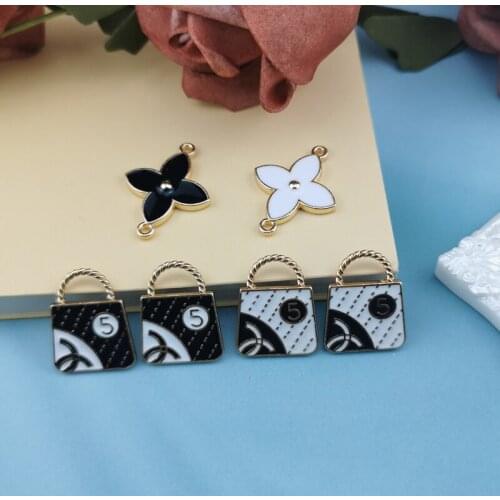 10pcs 20*26mm Double hanging four-leaf clover handbag connector alloy pendants diy bracelet necklace jewelry accessories