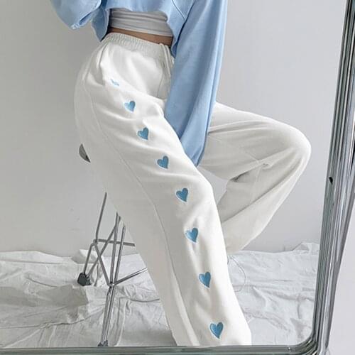 Heart Printed Pattern High Waist WomenS Jeans 90s Streetwear Trousers Baggy Leg Pants Mom Boyfriend Pants Denim Capris 2021 New