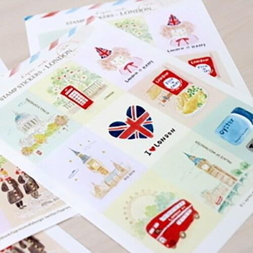 Paris Eiffel Tower London Big Ben Theme romantic Painting Stamp Design Scrapbooking Stickers Daily Necessities Factory Sales
