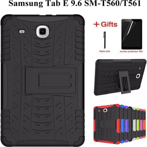 Hybrid Armor Kickstand TPU +PC Back Case For Samsung Galaxy Tab E 9.6 T560 T561 Tablet Cover for Samsung TabE T560 case+Film+Pen