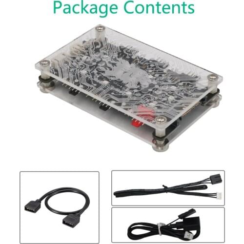 2 in 1 6-ways 5V ARGB and 12V PWM DC Fan Hub with Acrylic Case and Magnetic Standoff for ASUS/MSI 5V 3Pin LED Controller