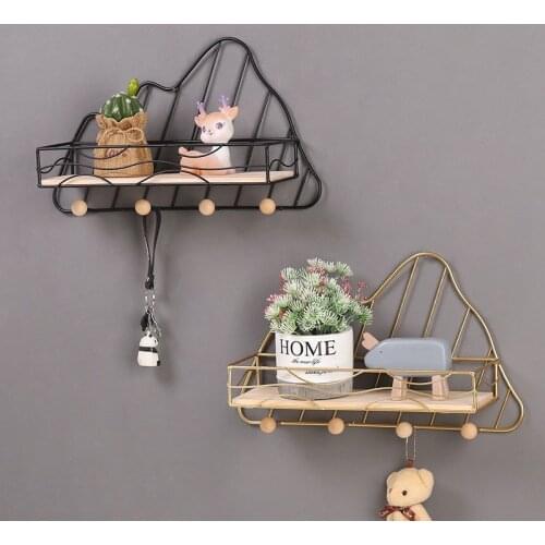 Metal Decorative wall shelf Wood and metal Storage box Sundries Prateleira key Rack wall Hook holder hanger Shelf for bathroom