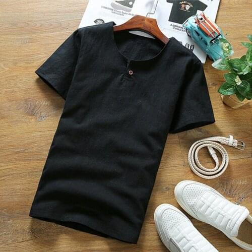 2020 Mens V collar, short sleeve T-shirt casual plus size cotton linen s,big size Mens Shirts, M-6XL 7XL