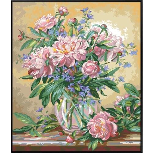 Peony and Bellflower Printed Cross Stitch Kits Count Canvas Embroidery Needlework Sets 11CT 14CT DIY Crafts Home Decor Paintings