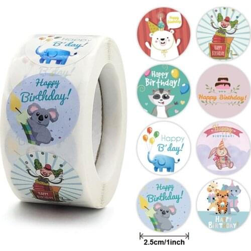100-500pcs Cute animals Happy Birthday Stickers Party Decoration Sealing Label Kids toys Gift Package Tag Scrapbooking Stickers