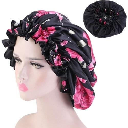 New Women Lace Satin Sleeping Cap Comfortable Large Double Round Hat Beauty Salon Home Sleeping Hat